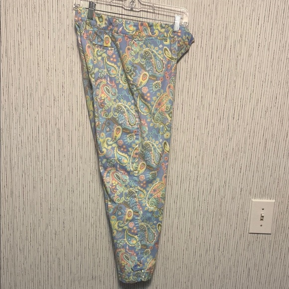 Colorful Paisley Talbots Size 4 Light Blue Cropped Pants Front Zip Button - Picture 4 of 10